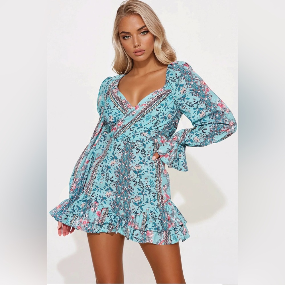 Floral Blue Wrap Dress